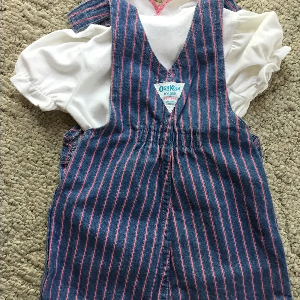 OshKosh B'gosh Blue and Pink Striped Pinafore with White Blouse
